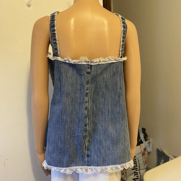 VTG OldNavy BlueDenim LaceTrim Corset Coquette Babydoll Handmade Up cycle L/XL - Picture 11 of 13